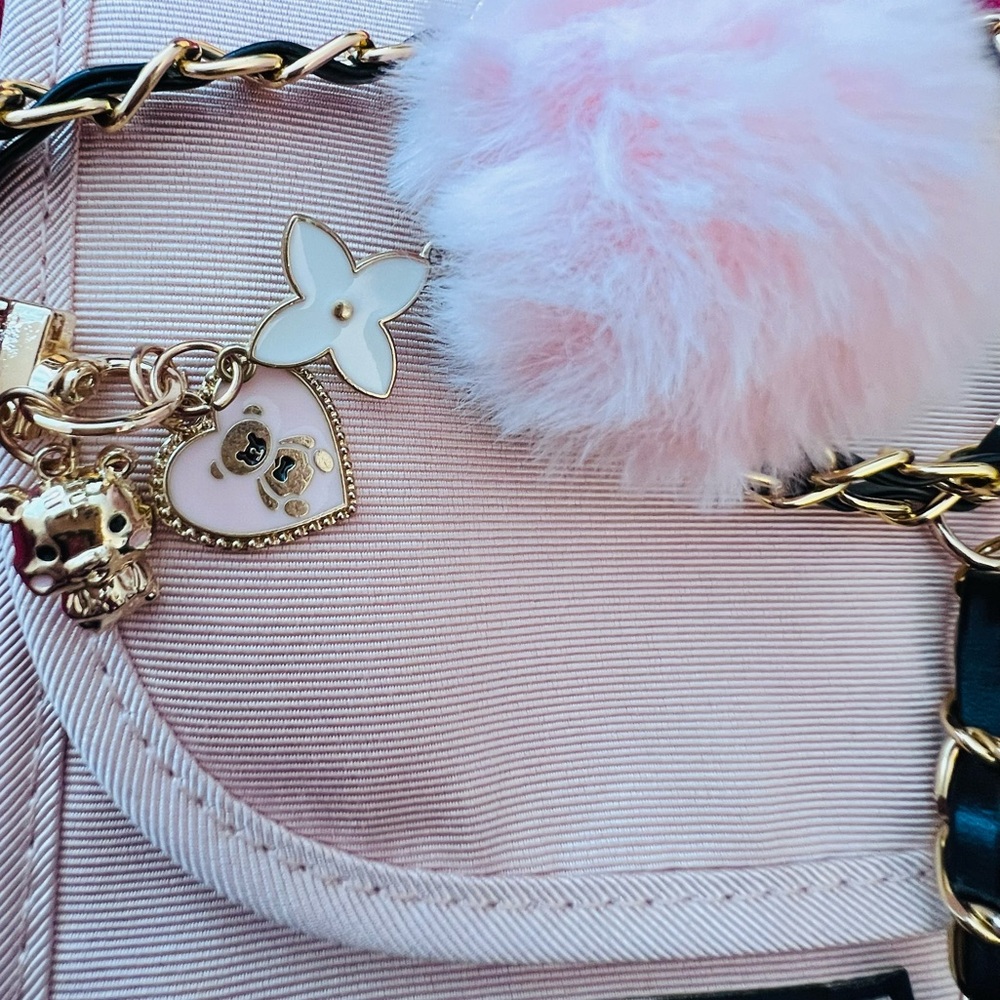 Gucci Pink Satin Chain Crossbody with Pom Pom Charm - Picture 9 of 11